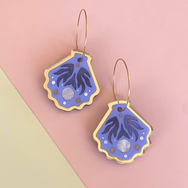 SEA SHELLY SIREN BLUE ACRYLIC HOOP EARRINGS