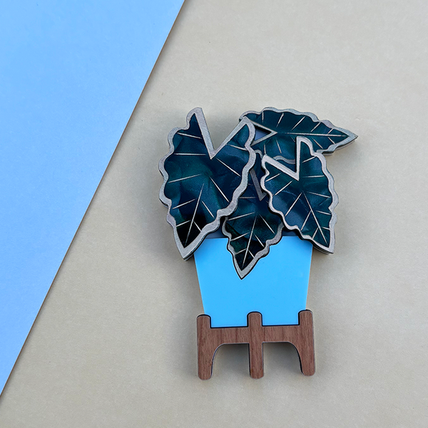OH HELLO ALOCASIA BLUE ACRYLIC BROOCH