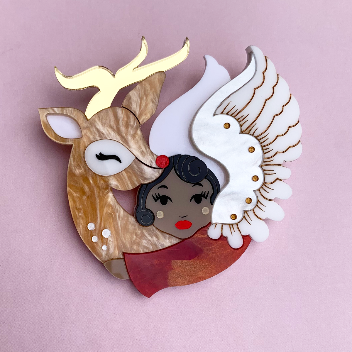 MY DEER ANGEL COFFEE ACRYLIC BROOCH