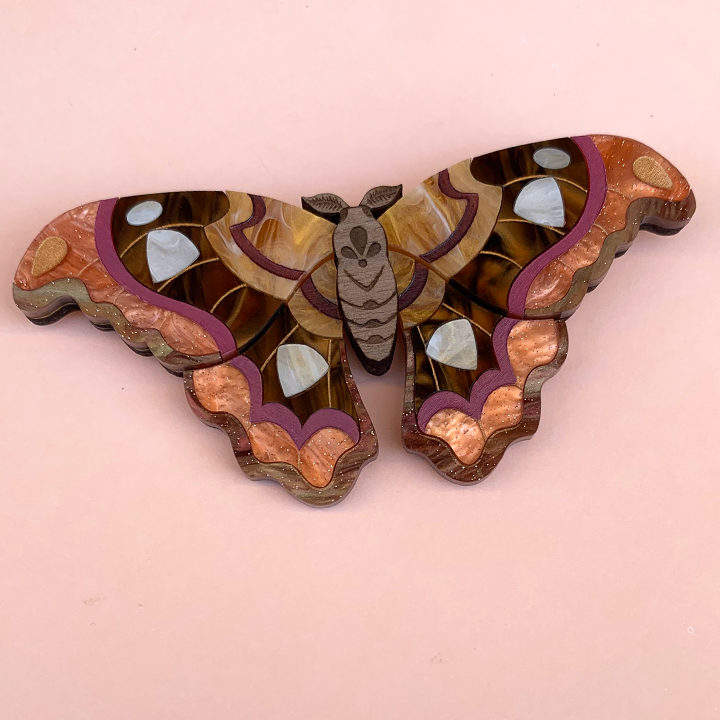 ARTHUR ATLAS MOTH ACRYLIC BROOCH