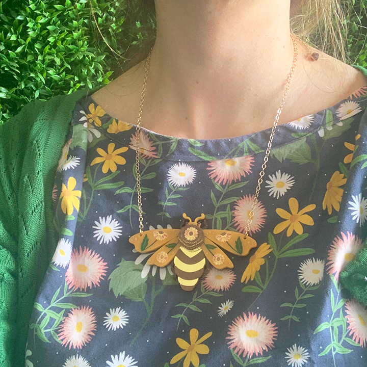 HONEY I'M THE BLUE BANDED QUEEN BEE ACRYLIC NECKLACE