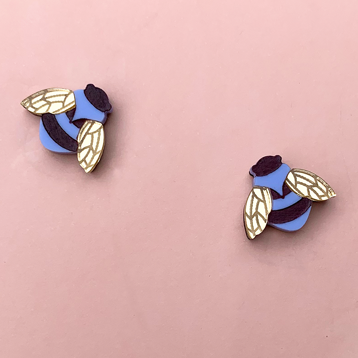 BUZZING BEE BLUEBERRY ACRYLIC STUD EARRINGS