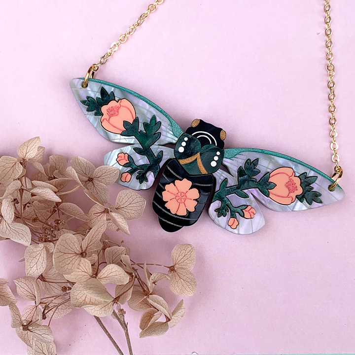 CICADA IN BLOOM ACRYLIC NECKLACE