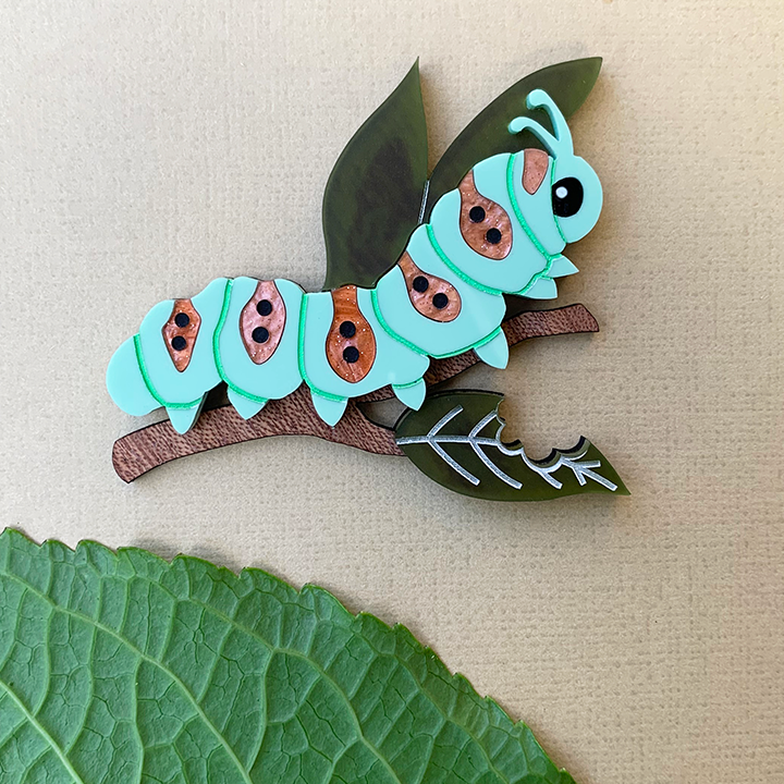 CLANCY CATERPILLAR ACRYLIC BROOCH