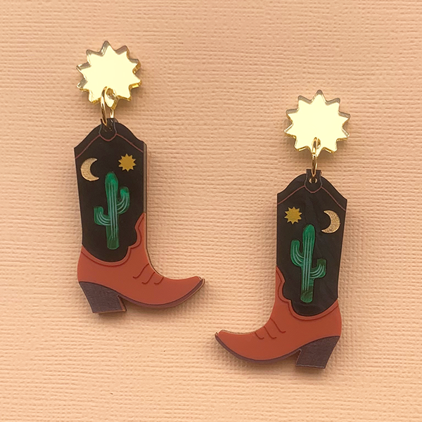 HONKY TONK BOOTS ACRYLIC CACTUS EARRINGS