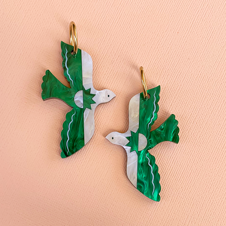 CELESTIAL DOVE EMERALD ACRYLIC EARRINGS