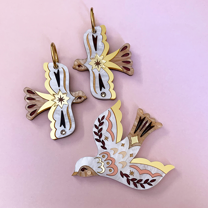 MAJESTIC PEACE DOVE ACRYLIC EARRINGS