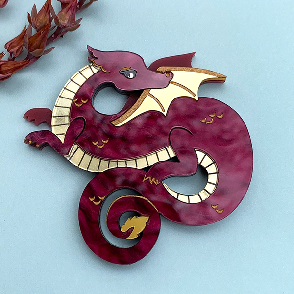 **PRE ORDER** LUCKY DRAGON PLUM NOIR ACRYLIC BROOCH