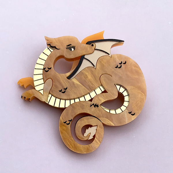 YEAR OF THE DRAGON 2024 GOLDEN ACRYLIC BROOCH