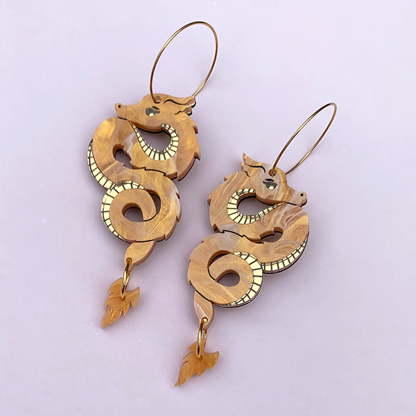 YEAR OF THE DRAGON 2024 GOLDEN ACRYLIC EARRINGS