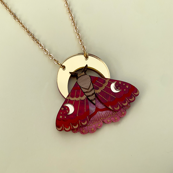 FIRE WITCH MOTH ACRYLIC NECKLACE
