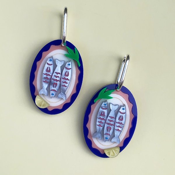 FISHLASS CATCH NAVY ACRYLIC EARRINGS