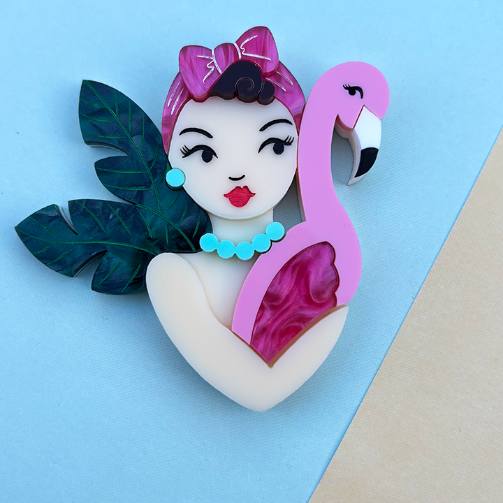 MISS FLORA FLAMINGO ACRYLIC BROOCH