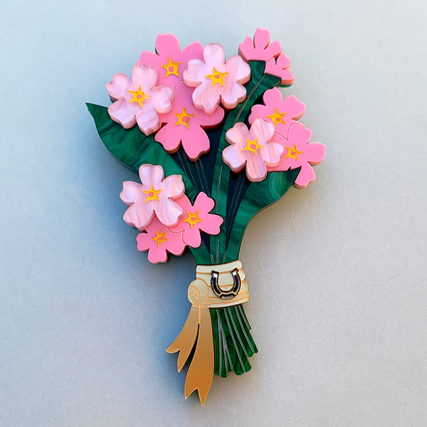 FORGET ME NOT BOUQUET PINK ACRYLIC BROOCH