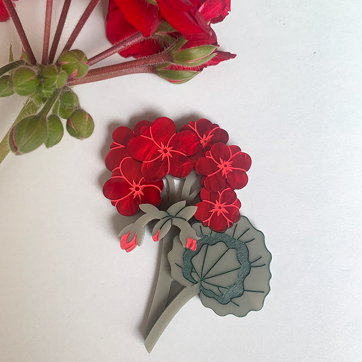 GERALDINE'S GERANIUM RED ACRYLIC BROOCH