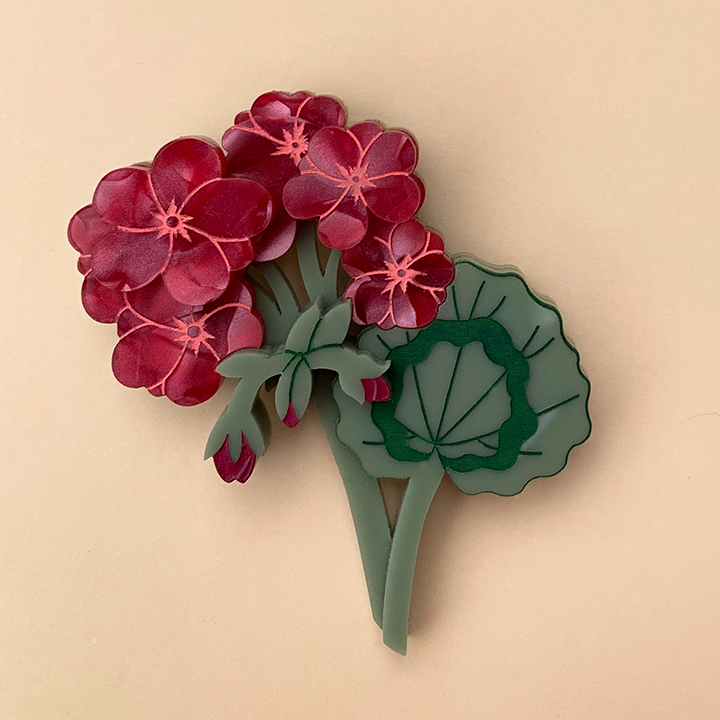 GERALDINE'S GERANIUM ACRYLIC BROOCH