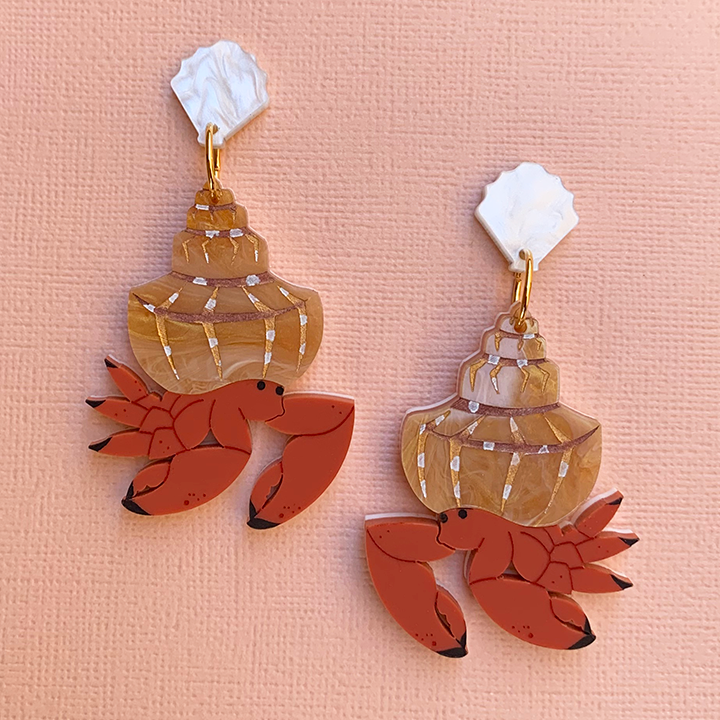 HERMIT CRAB HERB TERRACOTTA ACRYLIC EARRINGS