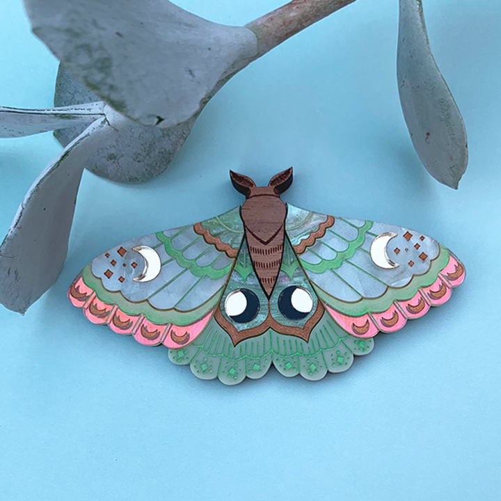 JADE WITCH MOTH ACRYLIC BROOCH