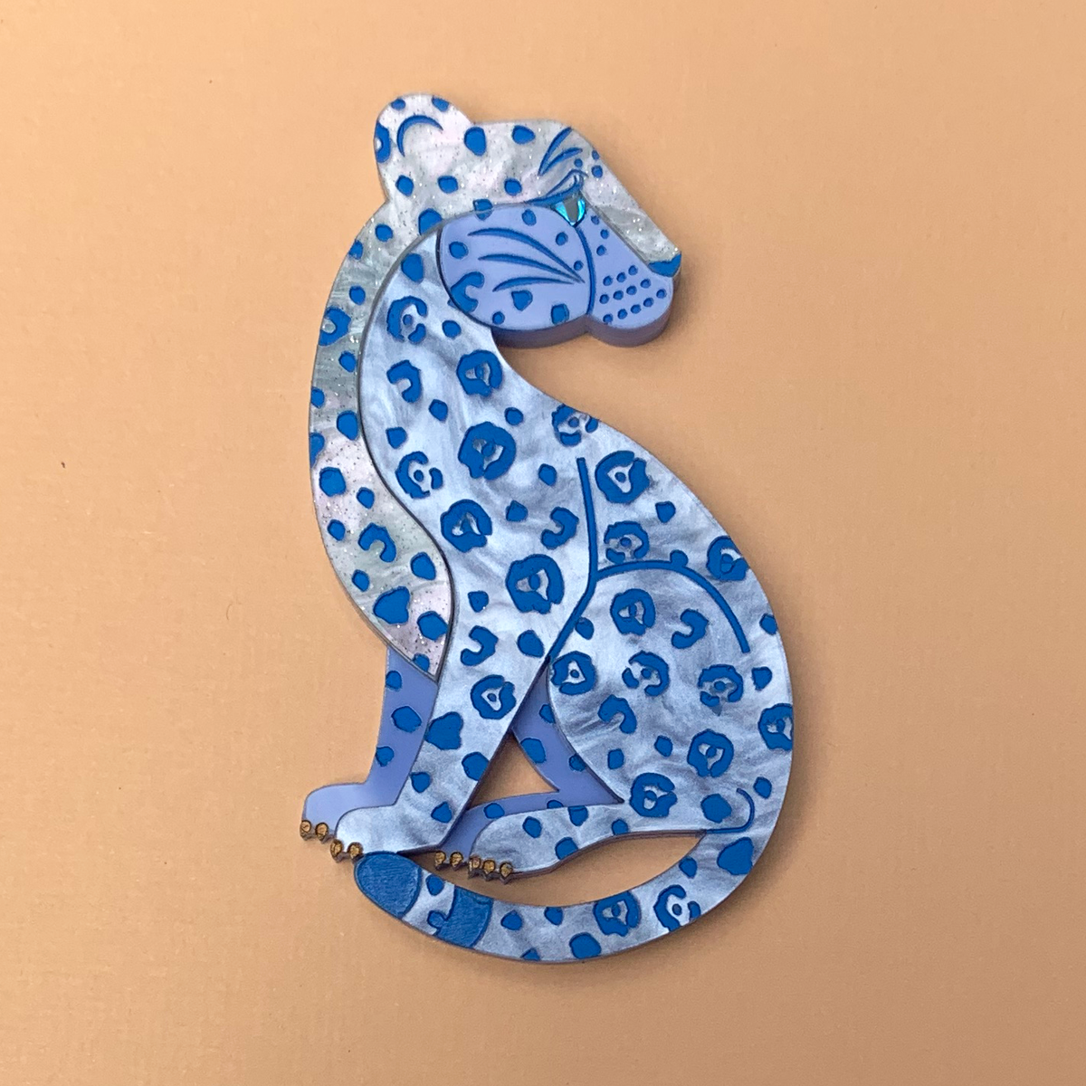 JEANIE JAGUAR BLUE ACRYLIC BROOCH