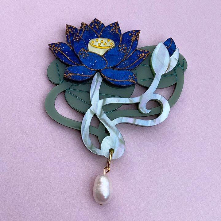 LOTUS LOVE STORY BLUE ACRYLIC BROOCH