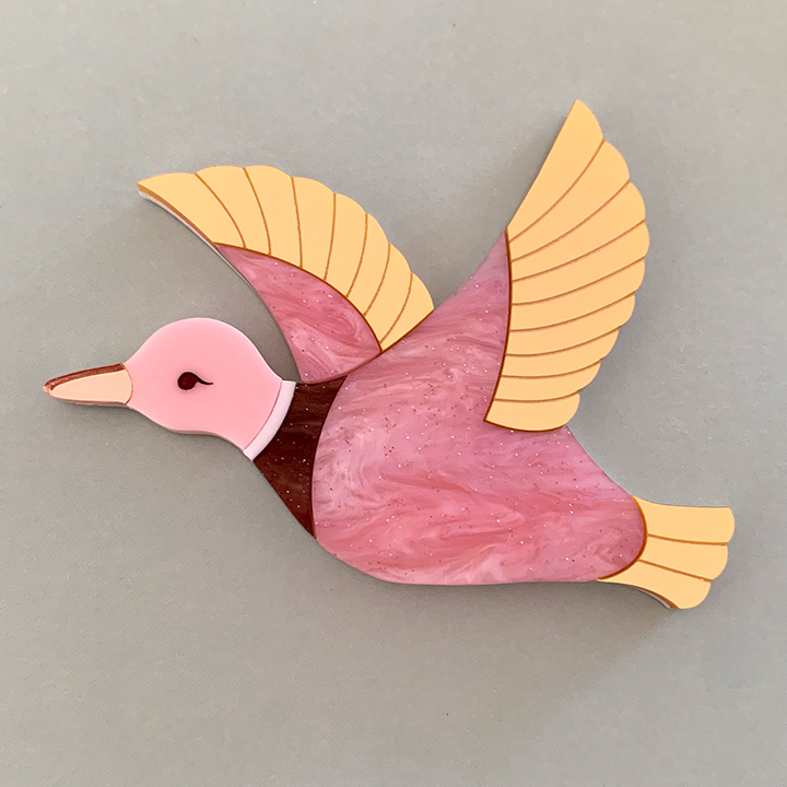 LENNY LUCKY DUCK PINK ACRYLIC BROOCH