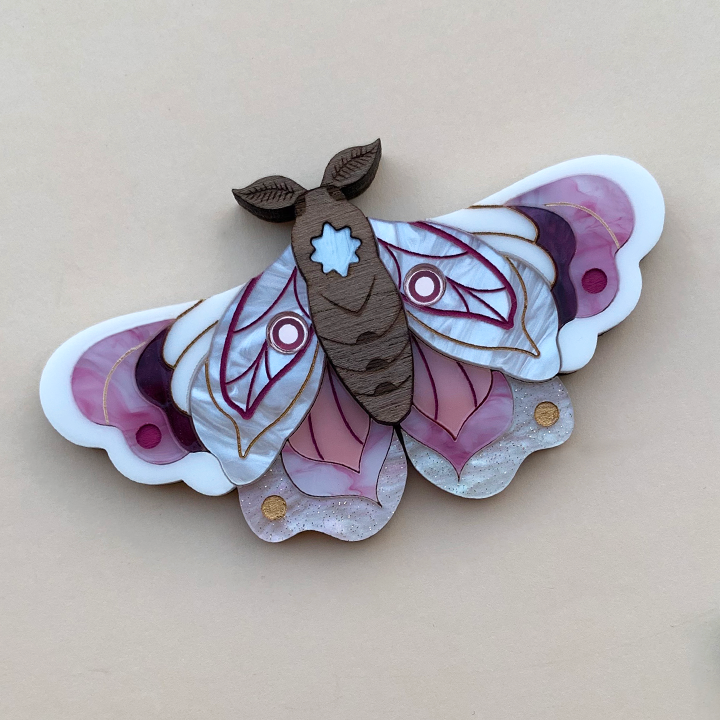 NOLA MAGNOLIA MOTH ACRYLIC BROOCH