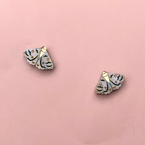 WITCH MOTH ACRYLIC MINI STUD EARRINGS WHITE