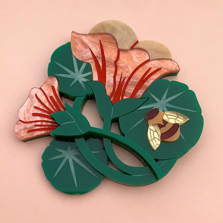 NOUVEAU NASTURTIUM SUNSET ACRYLIC BROOCH