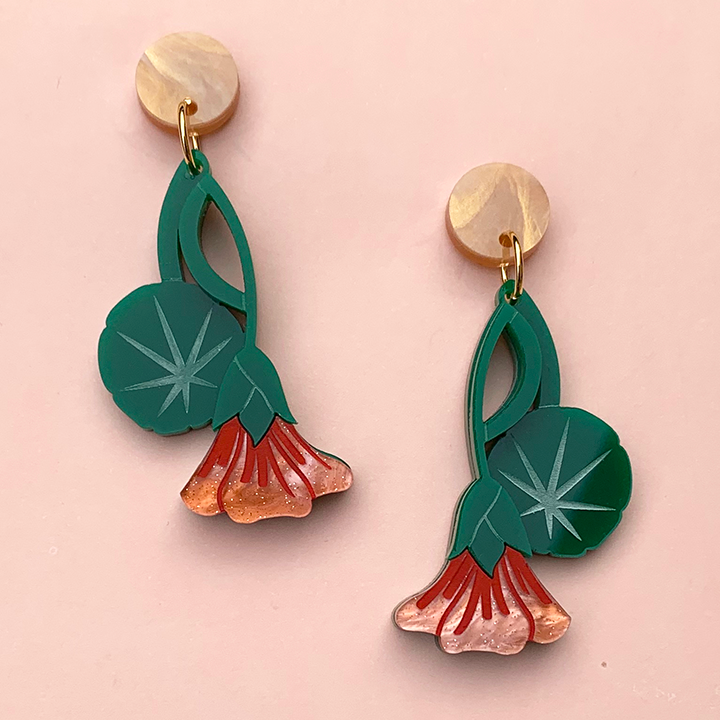 NOUVEAU NASTURTIUM SUNSET ACRYLIC EARRINGS