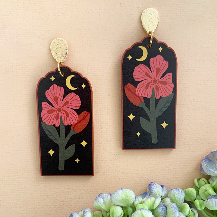 MIGHTNIGHT BLOSSOMS WOODEN EARRINGS