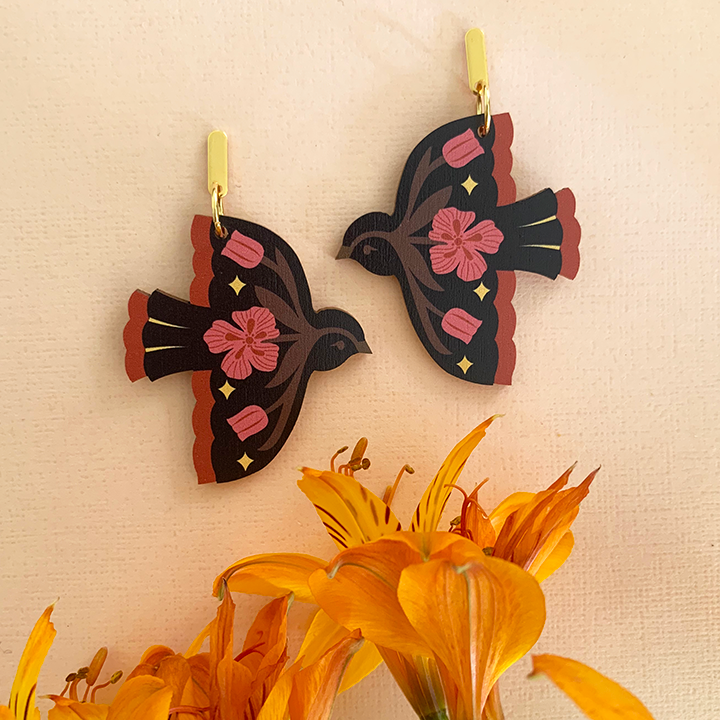 FLY BY NIGHT WOODEN EARRINGS