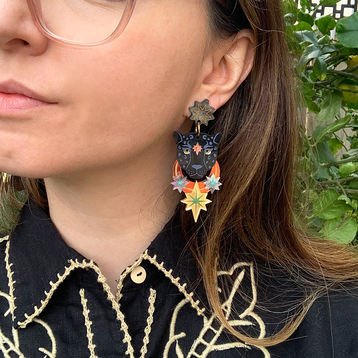 STAR PANTHER ACRYLIC EARRINGS