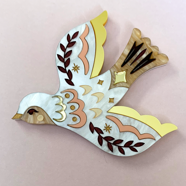 MAJESTIC PEACE DOVE ACRYLIC BROOCH