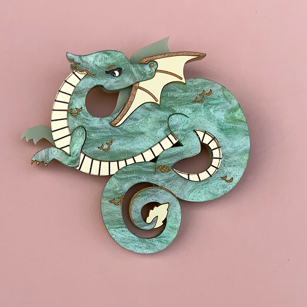 YEAR OF THE DRAGON PISTACHIO ACRYLIC BROOCH