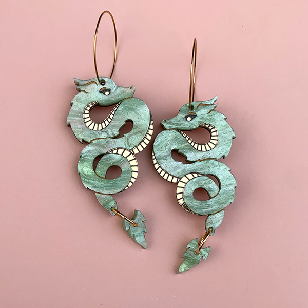 YEAR OF THE DRAGON PISTACHIO ACRYLIC EARRINGS