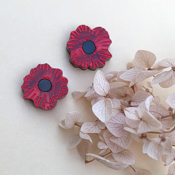 POPPY BOUQUET DEEP RED ACRYLIC STUD EARRINGS