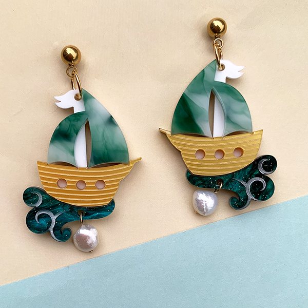 SAILING THROUGH THE STORM GREEN ACRYLIC EARRINGS