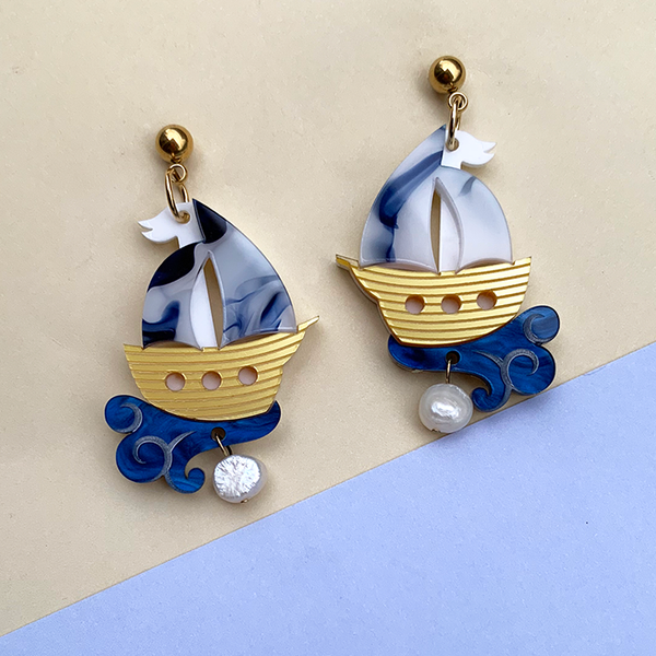 SAILING THROUGH THE STORM BLUE ACRYLIC EARRINGS