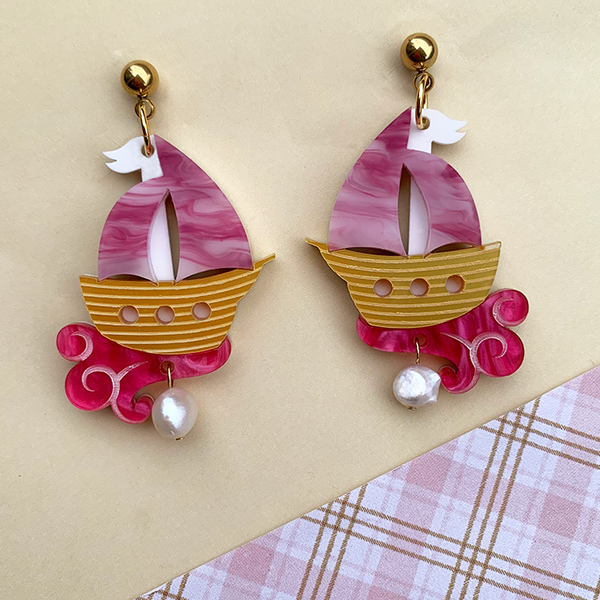 SAILING THROUGH THE STORM PINK ACRYLIC EARRINGS