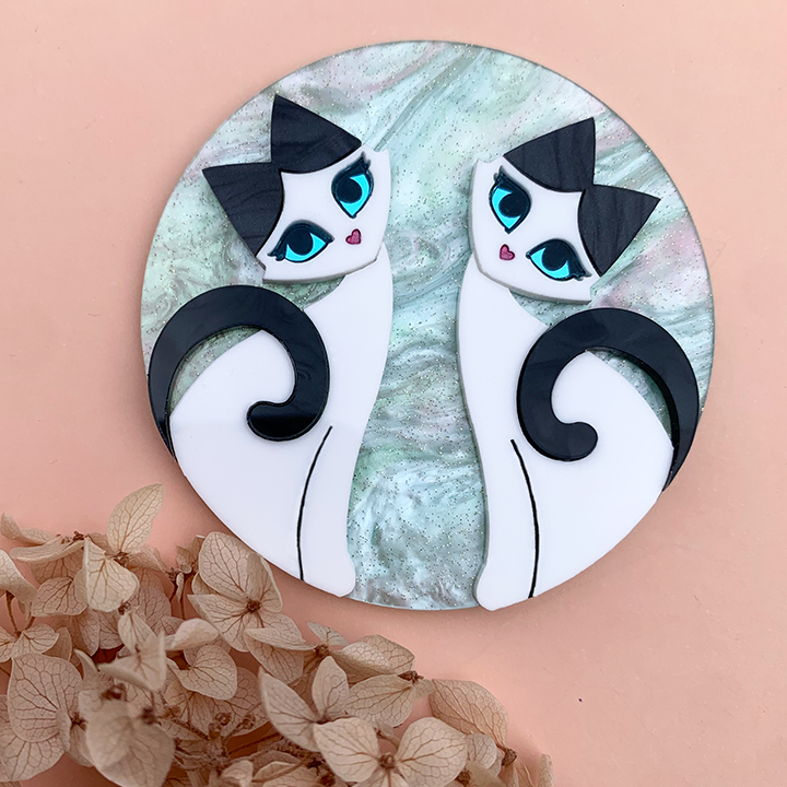 SIAMESE MOON KITTIES ACRYLIC BROOCH