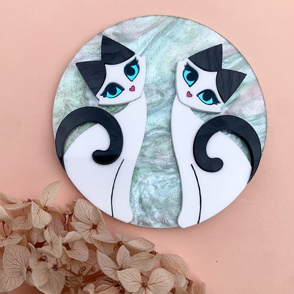 SIAMESE MOON KITTIES ACRYLIC BROOCH