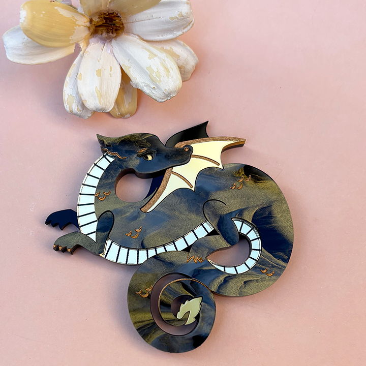 LUCKY DRAGON SMOKEY NIGHT ACRYLIC BROOCH