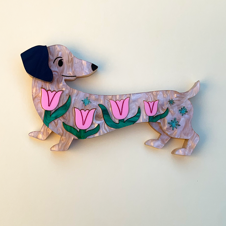 DASHING THROUGH THE TULIPS ACRYLIC BROOCH