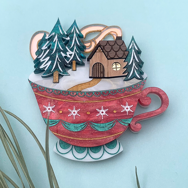 **PRE ORDER** SNOWSTORM IN A TEACUP ACRYLIC BROOCH