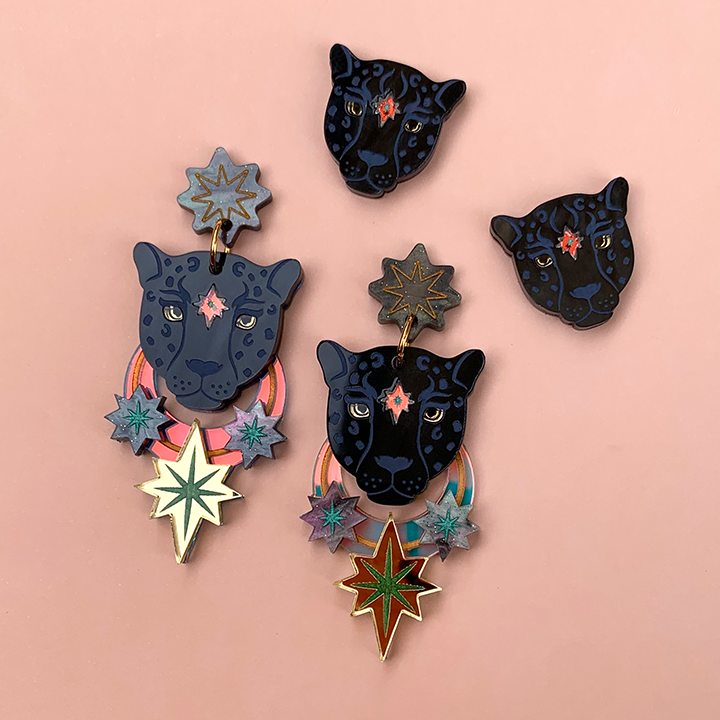 STAR PANTHER ACRYLIC EARRINGS