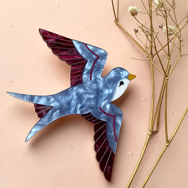 SWOONING CINDY SWALLOW ACRYLIC BROOCH