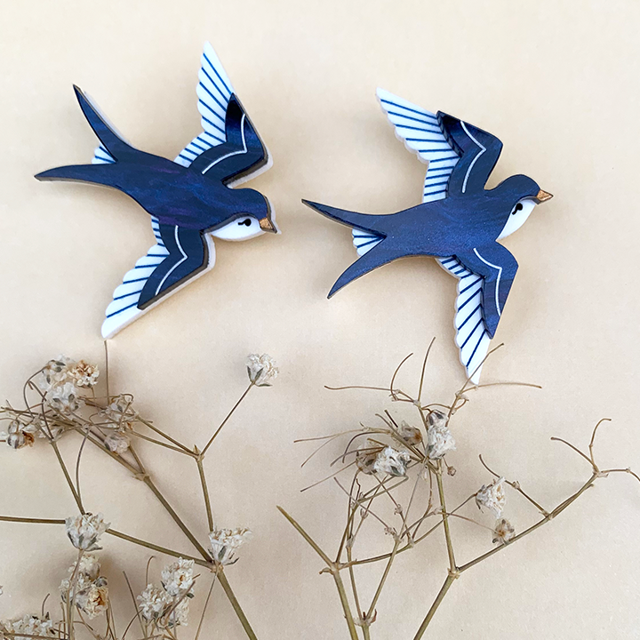 SWOONING SWALLOWS MINI PAIR ACRYLIC BROOCH
