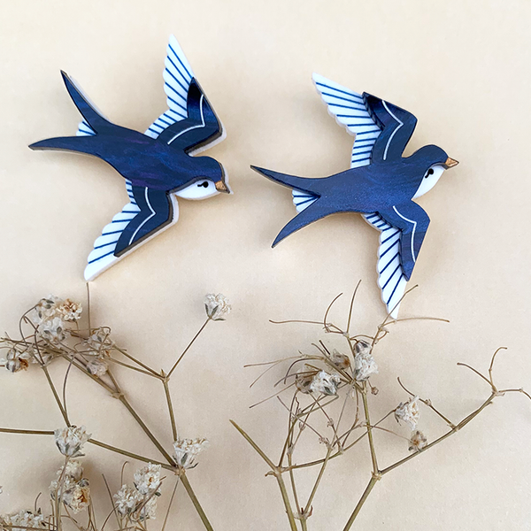 SWOONING SWALLOWS MINI PAIR ACRYLIC BROOCH