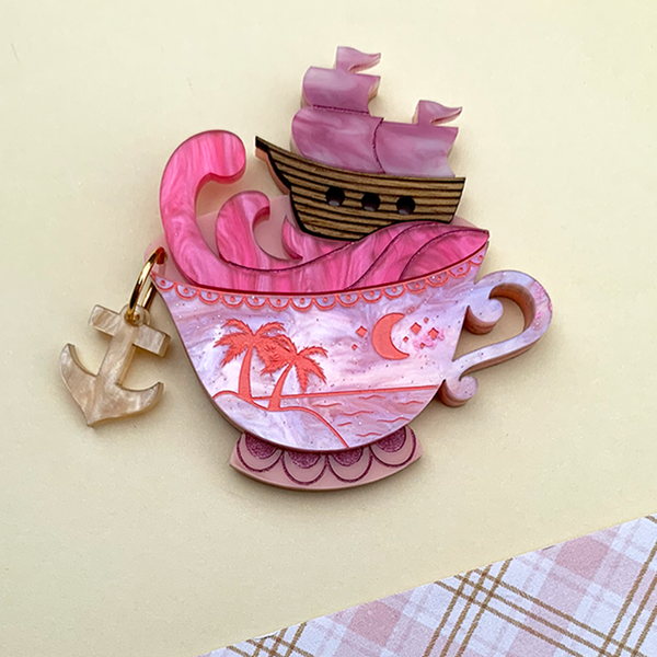 STORM IN A TEACUP BLUSHING MOON ACRYLIC BROOCH