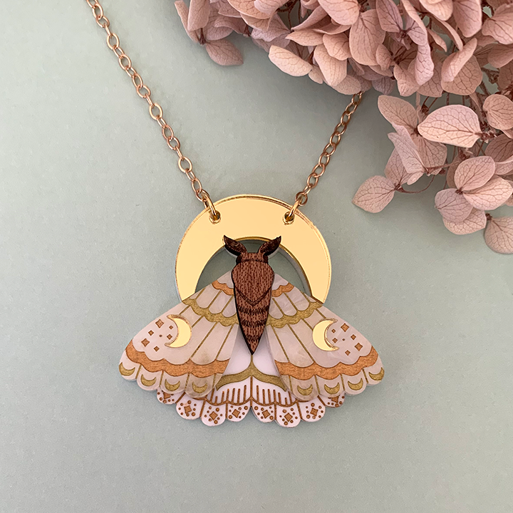 WHITE WITCH MOTH ACRYLIC NECKLACE